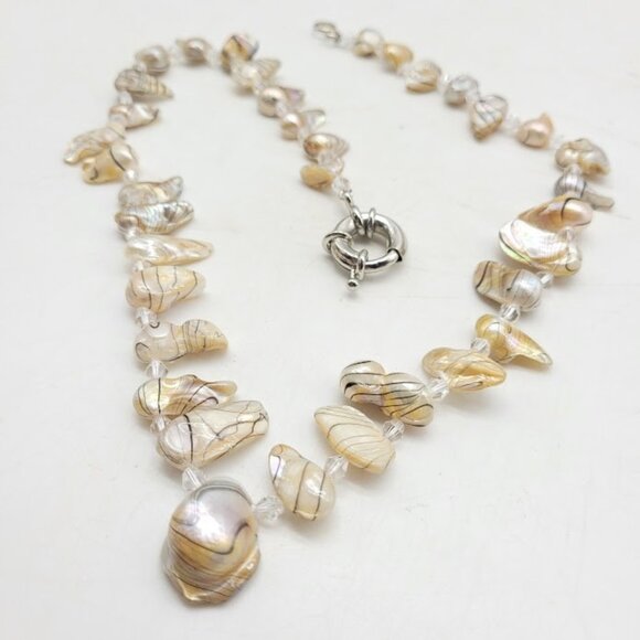 Beautiful Oyster Shell Stripe Baroque Pearl Necklace Beach Island Coast Seaside - Picture 8 of 9